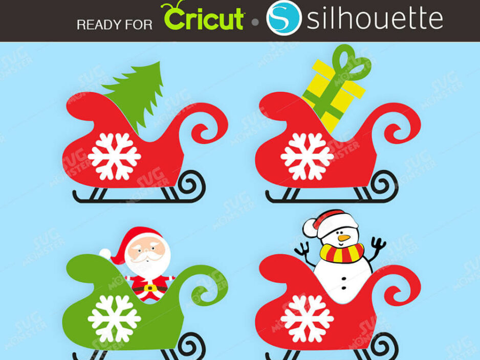 santa sleigh svg cut